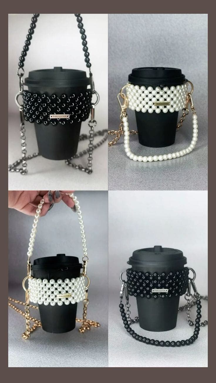 Porta Vaso Café, tejido con pepas de semilla de café